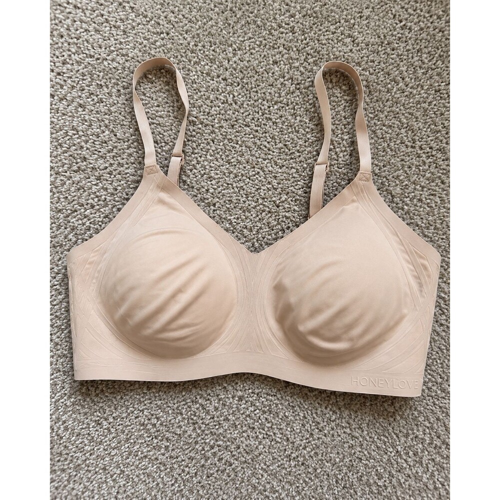 Honeylove Crossover Bra 32B XS Sand Tan Wireless Seamless Mesh Support Nude